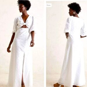 Hutch x Anthropologie white cut-out eyelet maxi dress NWT size 00P